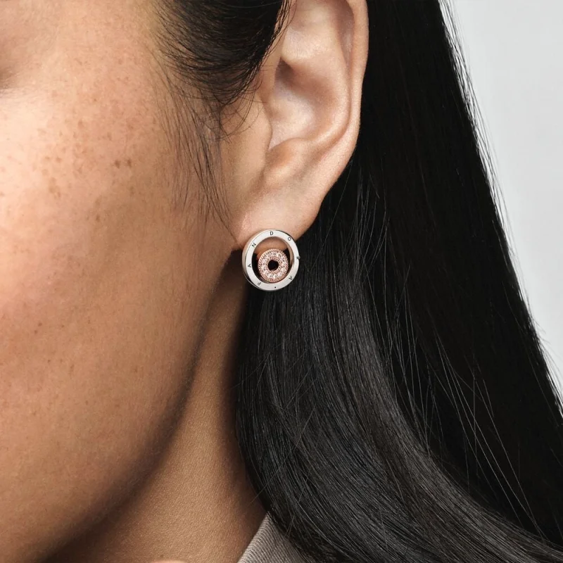 (image for) Pandora Signature Two-tone Logo Circles Stud Earrings - 282314C01 - View 6
