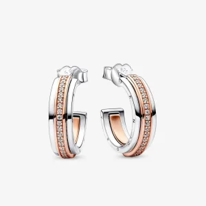(image for) Pandora Signature Two tone Logo & Pavé Hoop Earrings - 282737C01