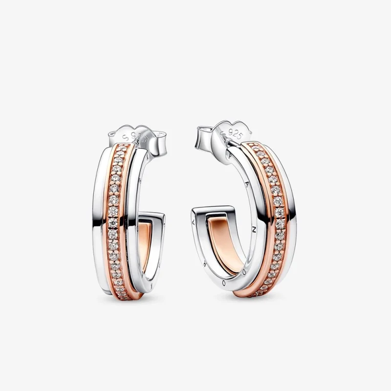 (image for) Pandora Signature Two tone Logo & Pavé Hoop Earrings - 282737C01 - Product Image