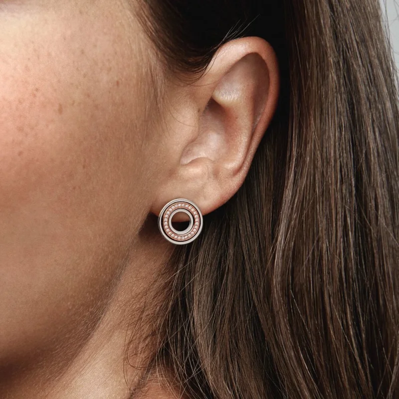 (image for) Pandora Signature Two tone Logo & Pavé Stud Earrings - 282780C01 - View 3