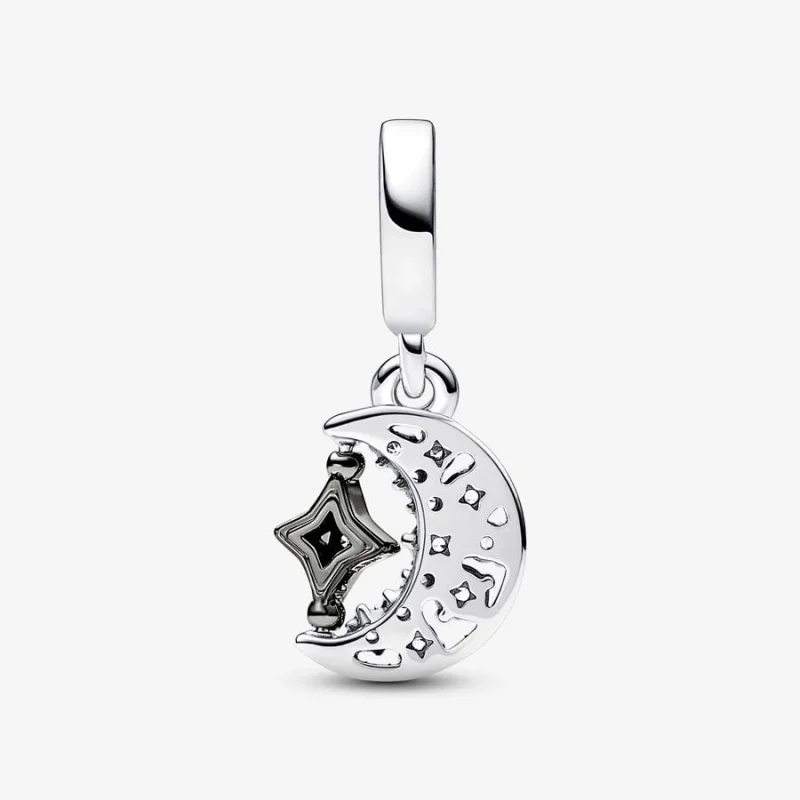 (image for) Pandora Sparkling Crescent Moon & Spinnable Star Dangle Charm - 792781C01 - View 2