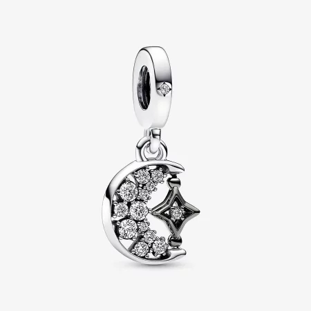 Pandora Sparkling Crescent Moon & Spinnable Star Dangle Charm - 792781C01
