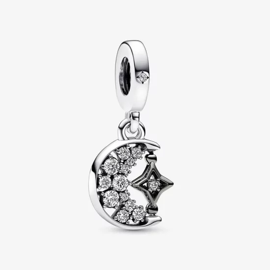 Pandora Sparkling Crescent Moon & Spinnable Star Dangle Charm - 792781C01