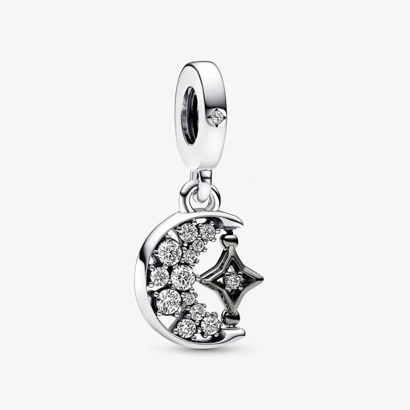 (image for) Pandora Sparkling Crescent Moon & Spinnable Star Dangle Charm - 792781C01 - Product Image