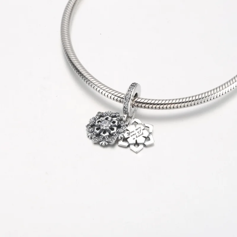 (image for) Pandora Sparkling Snowflake Double Dangle Charm - 792355C01 - View 4