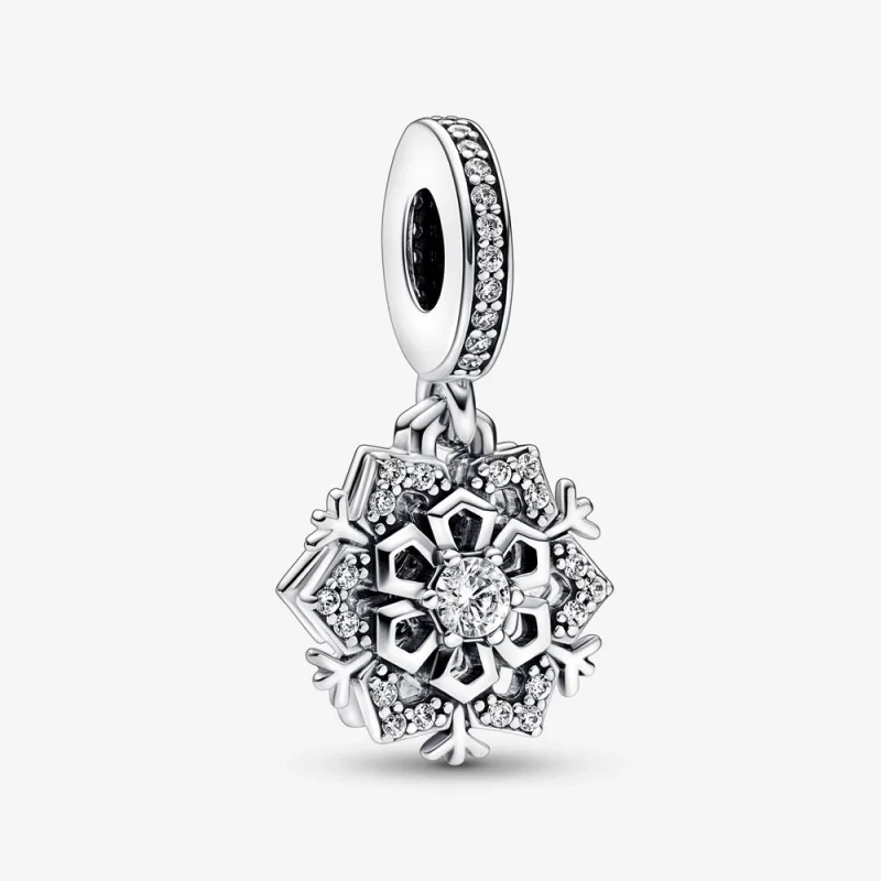 (image for) Pandora Sparkling Snowflake Double Dangle Charm - 792355C01 - Product Image