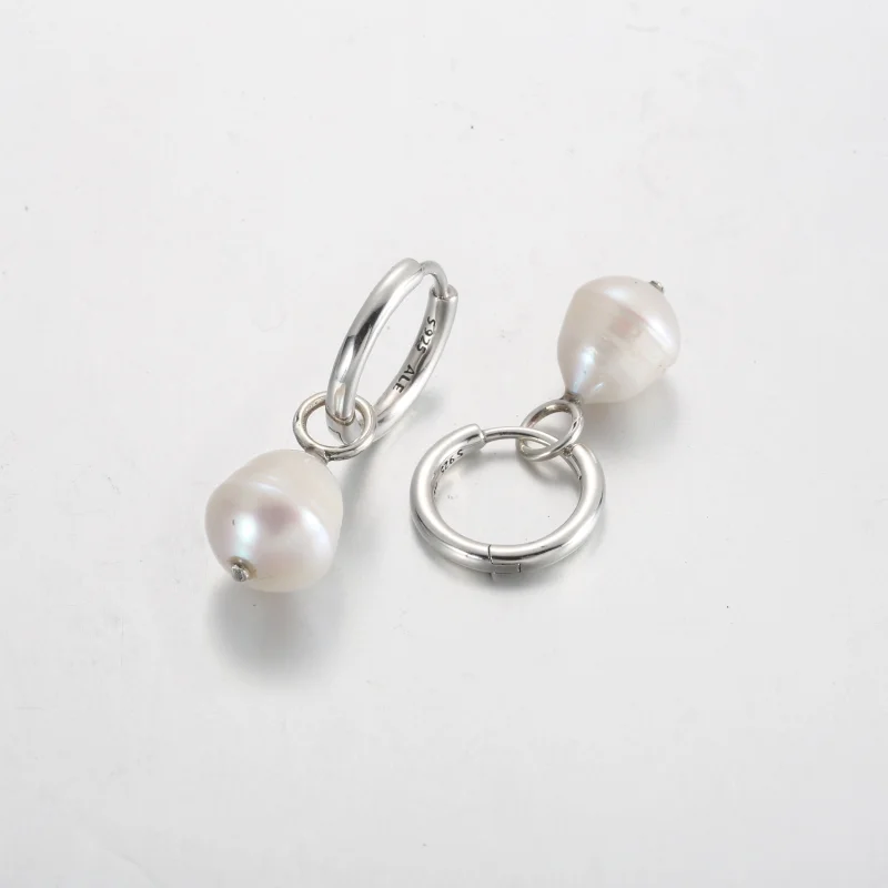(image for) Pandora Treated Freshwater Cultured Baroque Pearl Hoop Earrings - 299426C01 - View 3