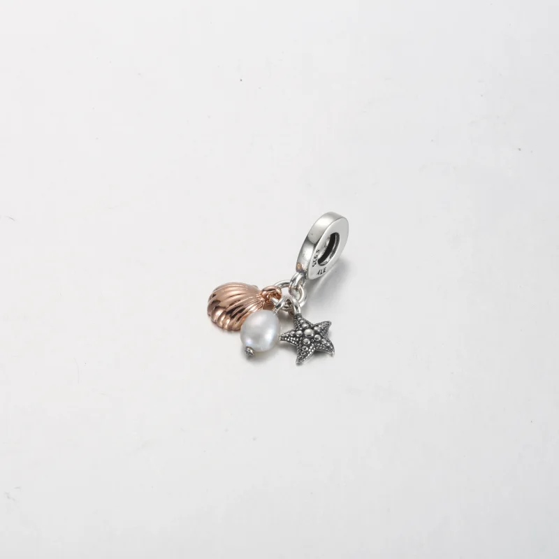 (image for) Pandora Treated Freshwater Cultured Pearl, Starfish & Shell Triple Dangle Charm - View 2