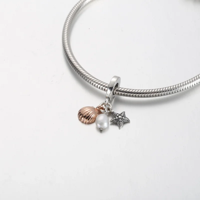 (image for) Pandora Treated Freshwater Cultured Pearl, Starfish & Shell Triple Dangle Charm - View 4