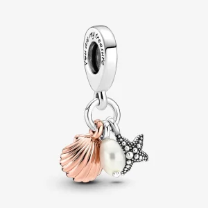 (image for) Pandora Treated Freshwater Cultured Pearl, Starfish & Shell Triple Dangle Charm - 781690C01