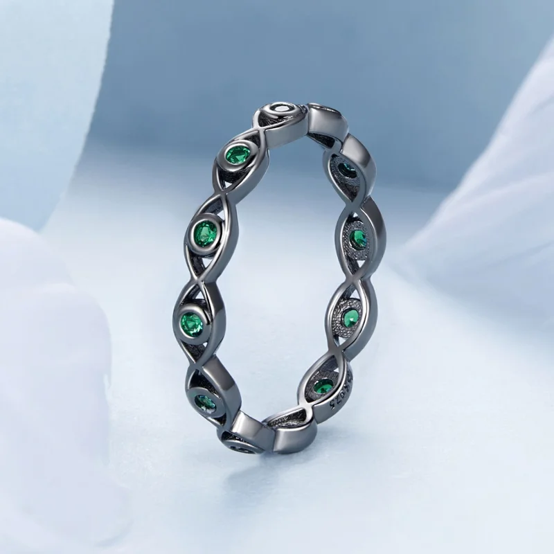 (image for) PANDORA Style Black Gold Plated Devil's Eye Ring - BSR212-D - View 2