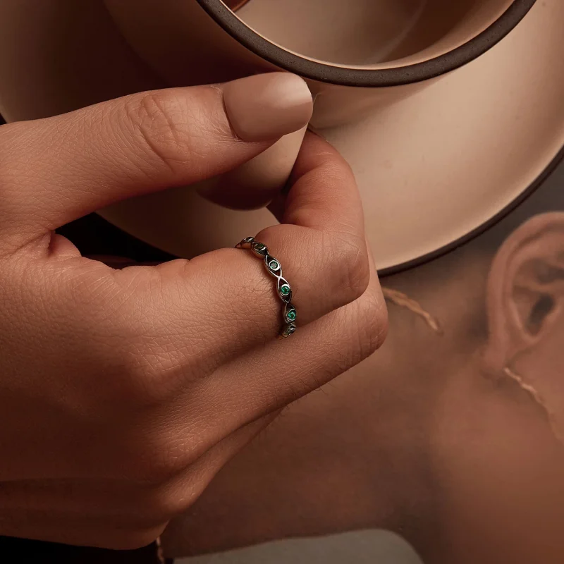 (image for) PANDORA Style Black Gold Plated Devil's Eye Ring - BSR212-D - View 5