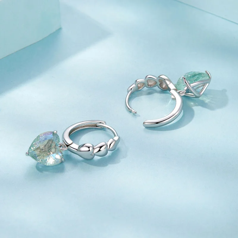 (image for) PANDORA Style Blue Green Ice Zirconia Heart Shape Earrings - SCE1706 - View 4