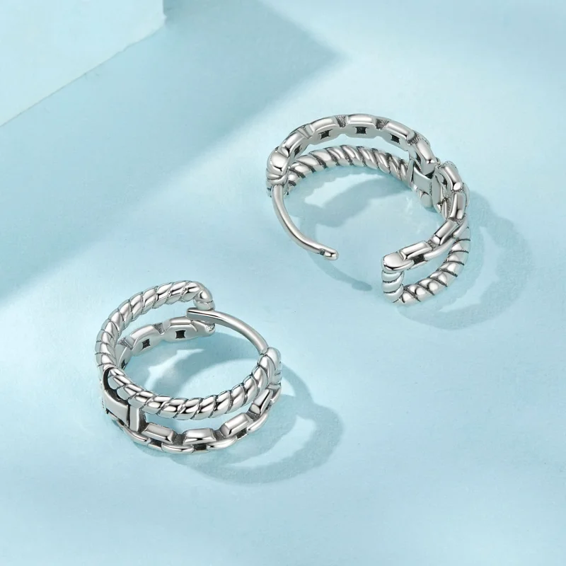 (image for) PANDORA Style Double Layer Ear Buckle Earrings - SCE1702 - View 4