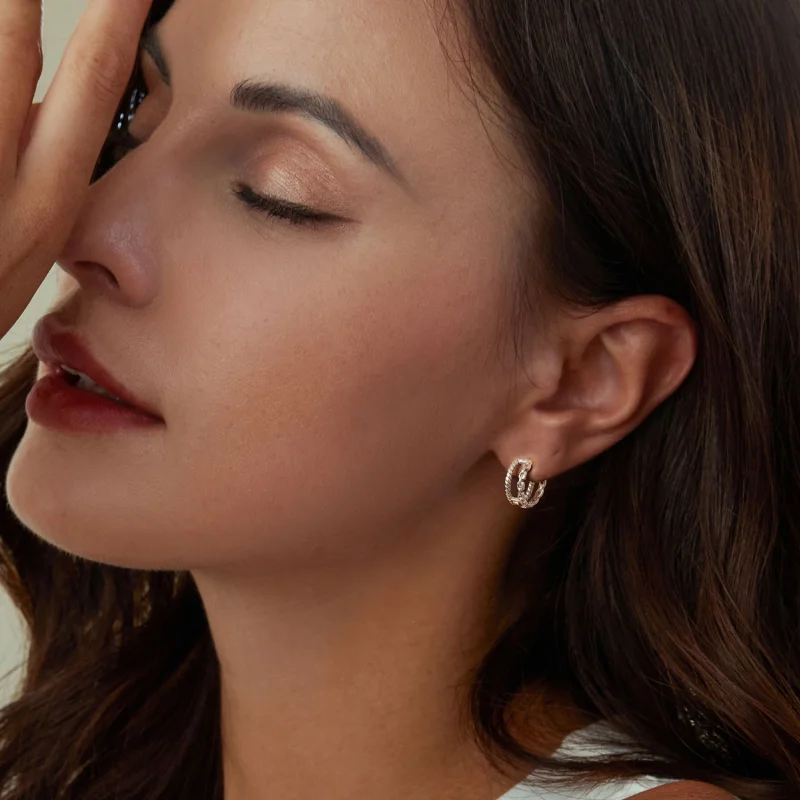 (image for) PANDORA Style Double Layer Ear Buckle Earrings - SCE1702 - View 6