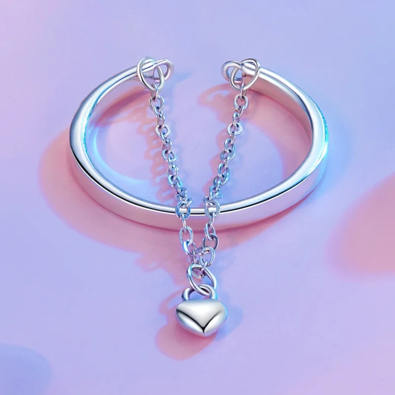 (image for) PANDORA Style Heart Shape Chain Double Layer Open Ring - SCR1004-E - View 3