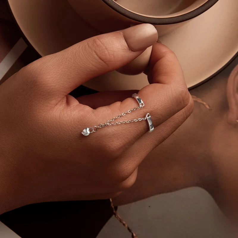 (image for) PANDORA Style Heart Shape Chain Double Layer Open Ring - SCR1004-E - View 4