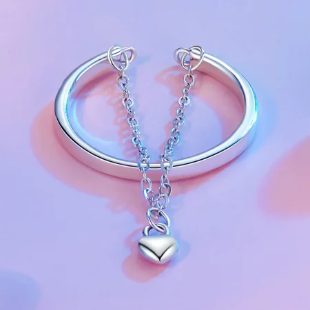 PANDORA Style Heart Shape Chain Double Layer Ring - SCR1004-E