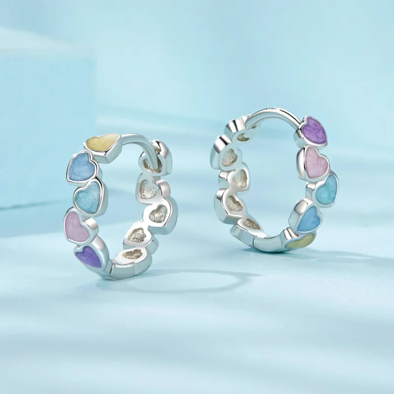 (image for) PANDORA Style Heart Shape Colorful Dopamine Earrings - SCE1694 - View 3
