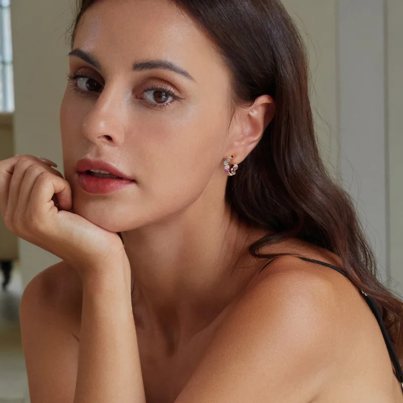 (image for) PANDORA Style Heart Shape Colorful Dopamine Earrings - SCE1694 - View 6