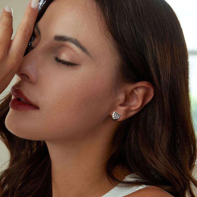 (image for) PANDORA Style Heart Shaped Flower Earrings - SCE1703 - View 6