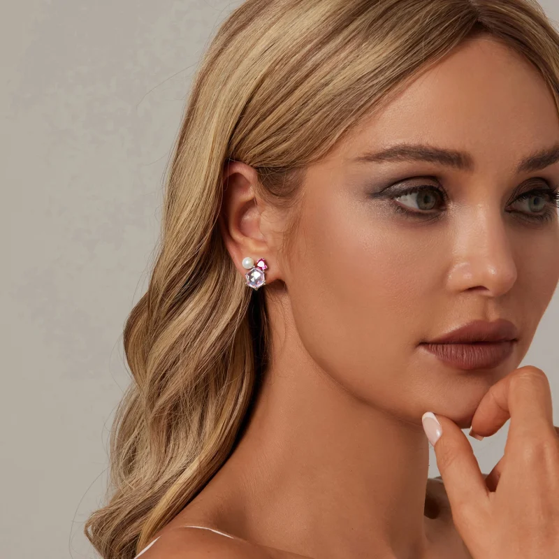 (image for) PANDORA Style Pink Sparkling Pearl Earrings - SCE1697 - View 7