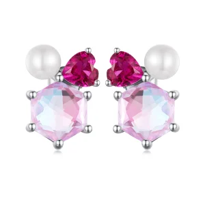 (image for) PANDORA Style Pink Sparkling Pearl Earrings - SCE1697