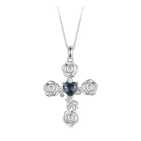 Pandora Necklace With Rose Cross Necklace - BSN379 Pandora Necklace With Rose Cross Necklace - BSN379
