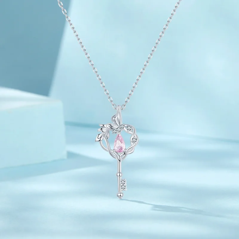 (image for) PANDORA Style Butterfly Vine Heart Key Necklace - SCN518 - View 3