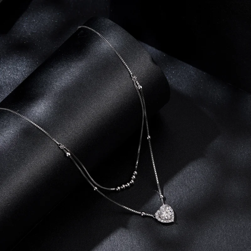 (image for) PANDORA Style Double Moissanite Necklace (One Certificate) - MSN033 - View 2