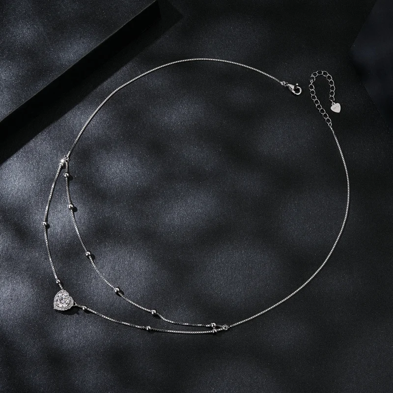 (image for) PANDORA Style Double Moissanite Necklace (One Certificate) - MSN033 - View 3