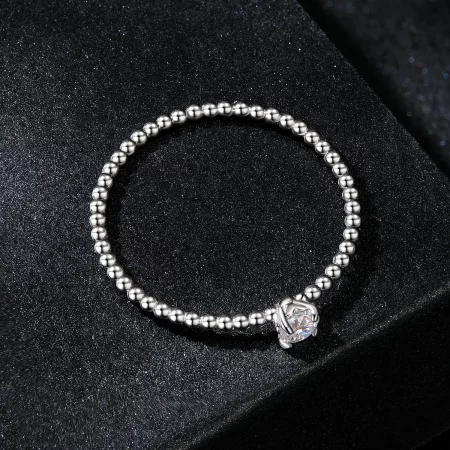 PANDORA Style Exquisite Bead Hoop Moissanite Stacking Ring (One Certificate) - MSR046