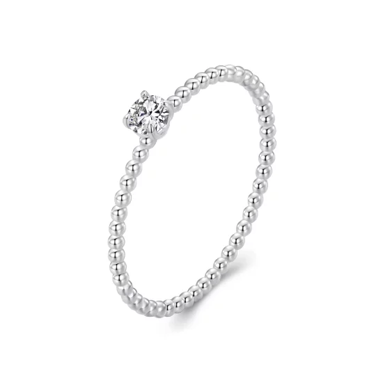 PANDORA Style Exquisite Bead Hoop Moissanite Stacking Ring (One Certificate) - MSR046