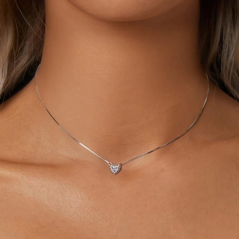 (image for) PANDORA Style Exquisite Heart-Shaped Moissanite Collarbone Necklace (One Certifi - View 5