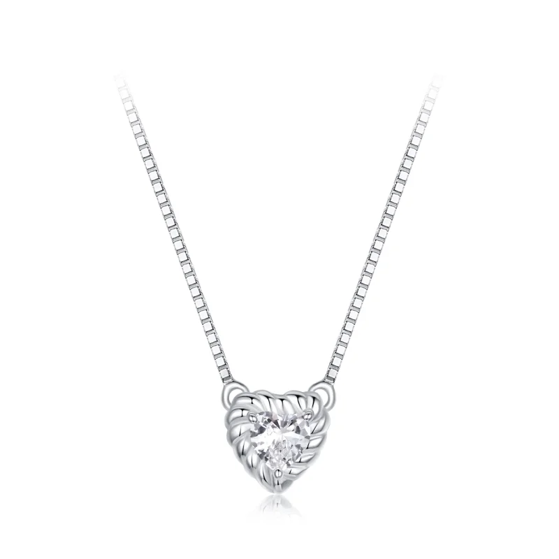 (image for) PANDORA Style Exquisite Heart-Shaped Moissanite Collarbone Necklace (One Certificate) - MSN032 - Product Image