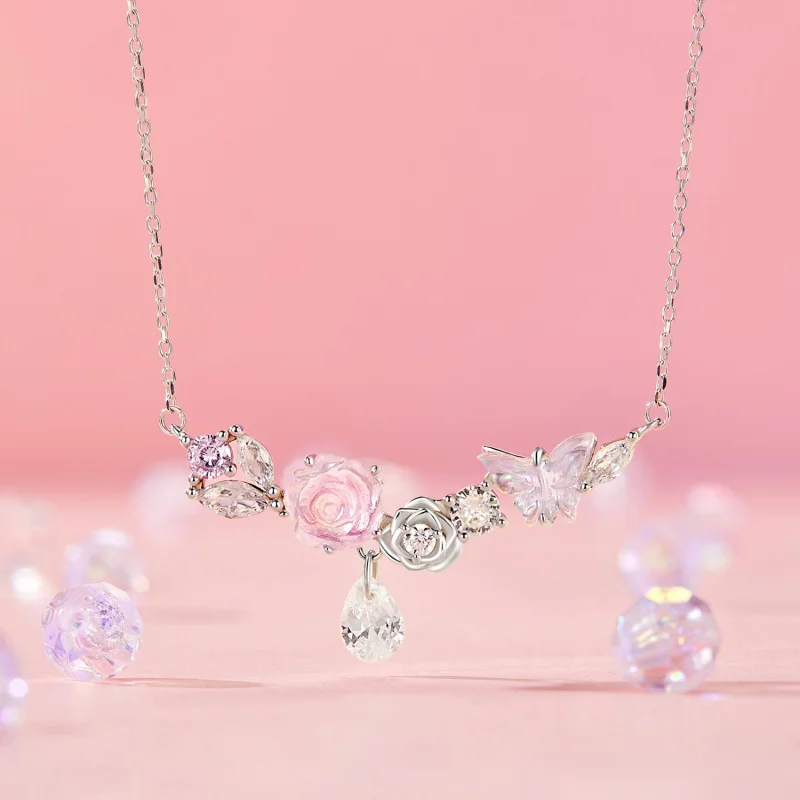 (image for) PANDORA Style Fantasy Butterfly Flower Necklace - SCN521 - View 2