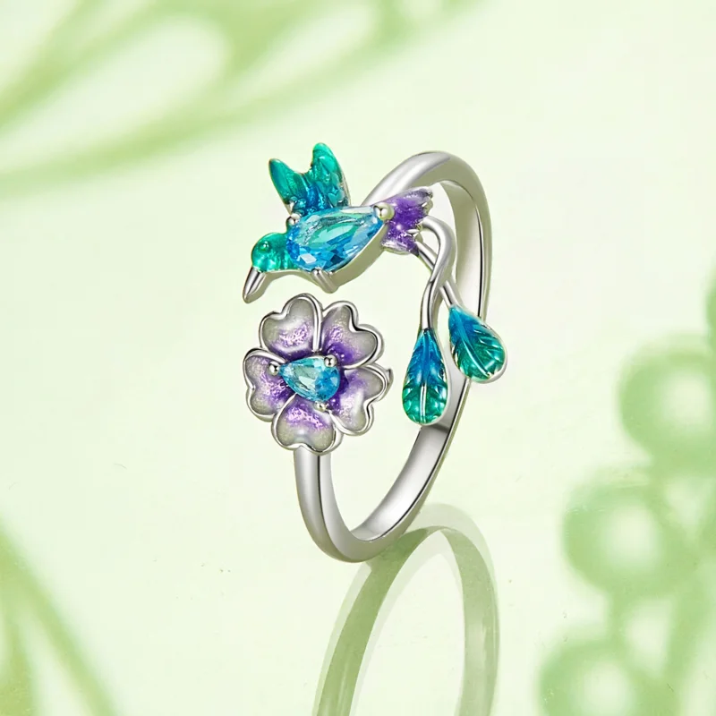 (image for) PANDORA Style Flower And Bird Open Ring - BSR536-E - View 3
