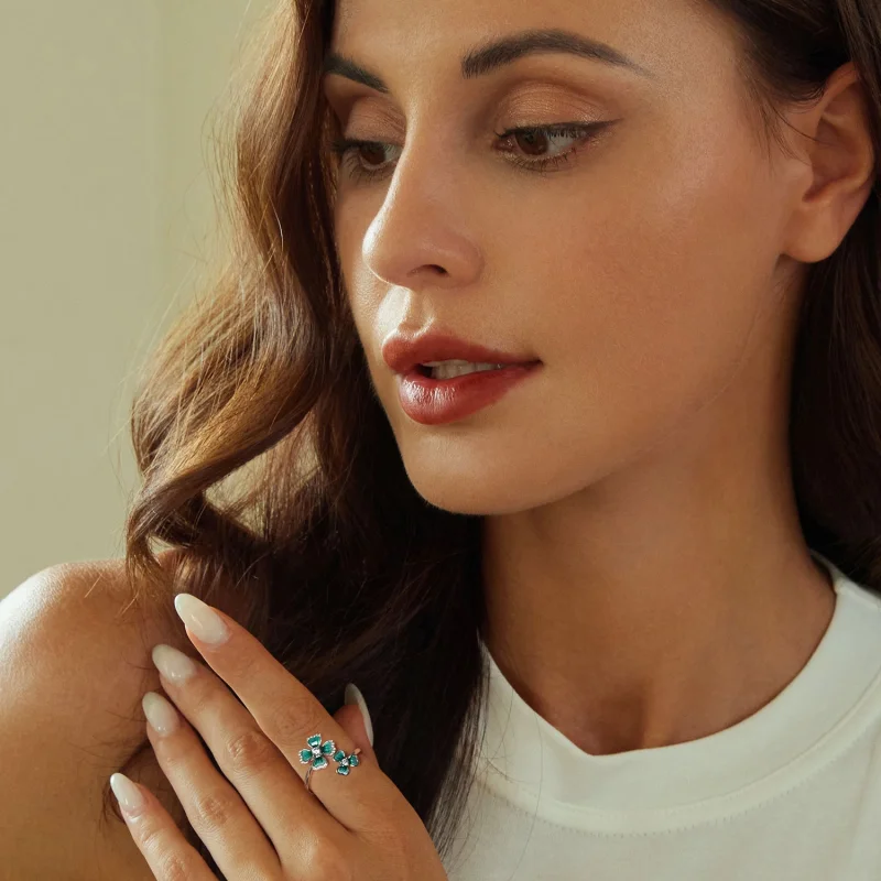 (image for) PANDORA Style Four Leaf Clover Open Ring - BSR528-E - View 5