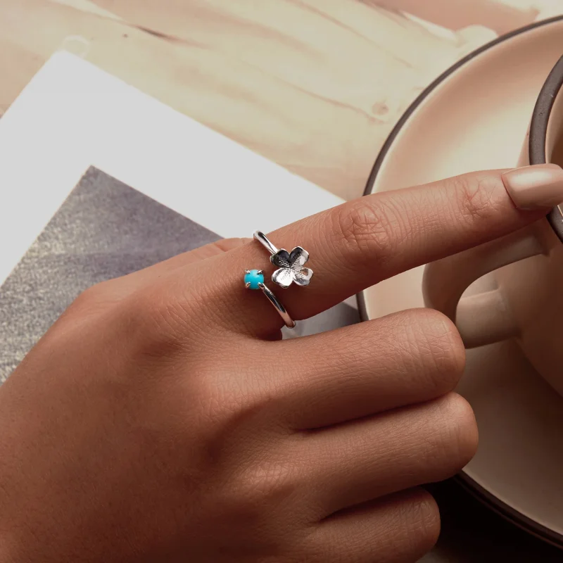 (image for) PANDORA Style Four Leaf Clover Open Ring - SCR1023-E - View 5