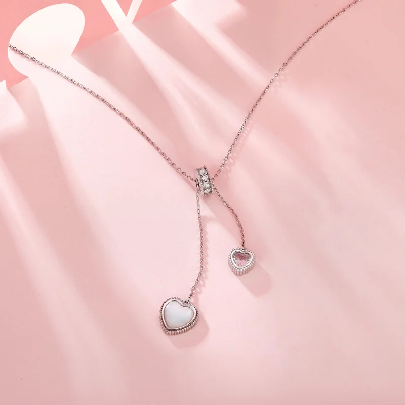 (image for) PANDORA Style Heart-Beating White Shell Y-Shaped Chain Necklace - BSN372 - View 2