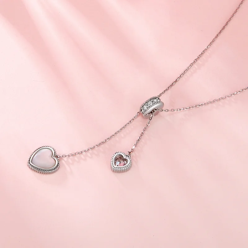 (image for) PANDORA Style Heart-Beating White Shell Y-Shaped Chain Necklace - BSN372 - View 3