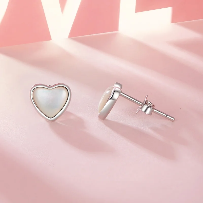 (image for) PANDORA Style Heart-Warming White Earrings - BSE969 - View 4