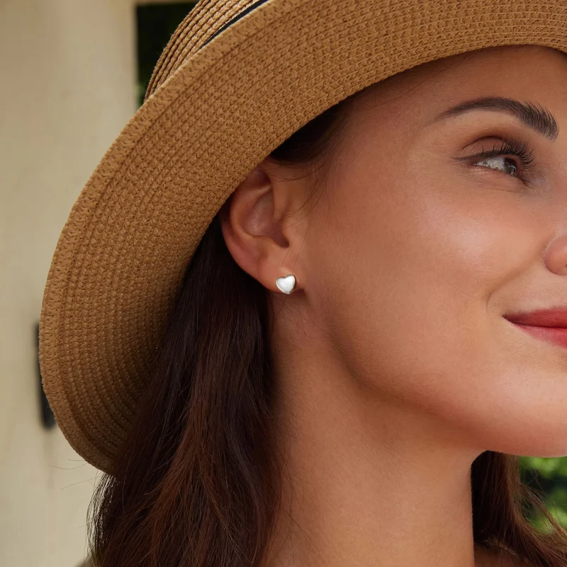 (image for) PANDORA Style Heart-Warming White Earrings - BSE969 - View 7