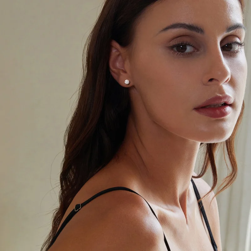 (image for) PANDORA Style Moissanite Pattern Thread Ball Earrings (Two Certificates) - MSE05 - View 8