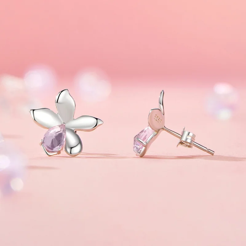 (image for) PANDORA Style Pink Flower Earrings - SCE1723 - View 4