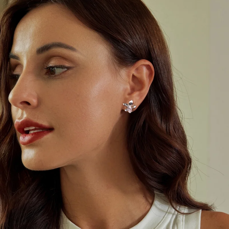 (image for) PANDORA Style Pink Flower Earrings - SCE1723 - View 8