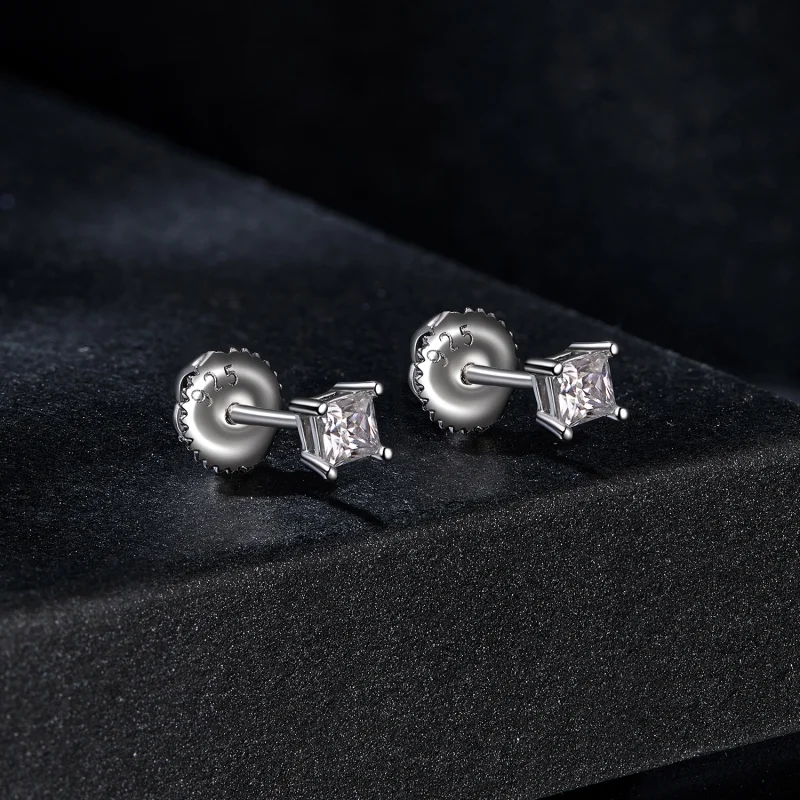 (image for) PANDORA Style Princess Moissanite Earrings (One Certificate) - MSE047-S - View 2