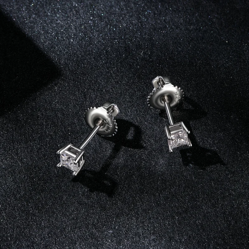 (image for) PANDORA Style Princess Moissanite Earrings (One Certificate) - MSE047-S - View 3