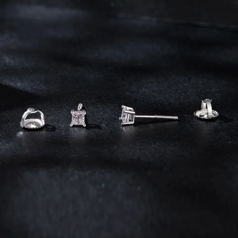 (image for) PANDORA Style Princess Moissanite Earrings (One Certificate) - MSE047-S - View 4