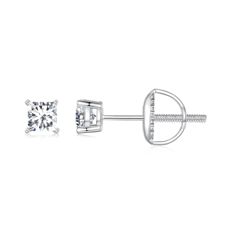 (image for) PANDORA Style Princess Moissanite Earrings (One Certificate) - MSE047-S - Product Image